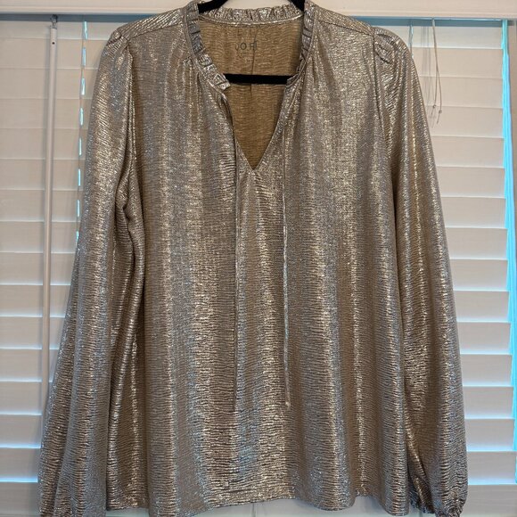 LOFT Shimmer Crinkle Ruffle Tie Neck Gold and Silver (Size: M) - Picture 2 of 4